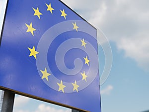 Border Sign of EuropeÃÂ European Union Flag and EU Border photo